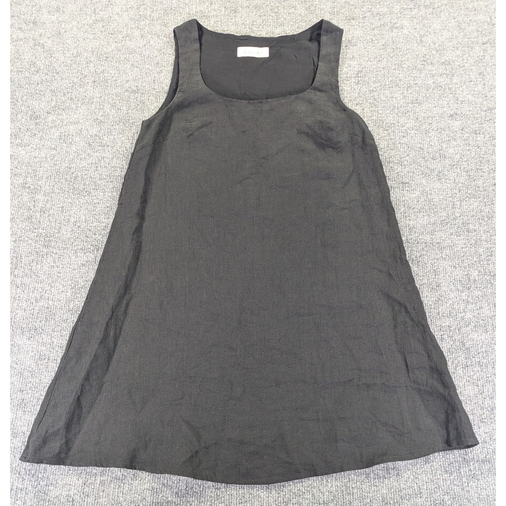 Solai Black Linen Mini Shift Dress Scoop Neck Sleeveless CL1264-2 XS